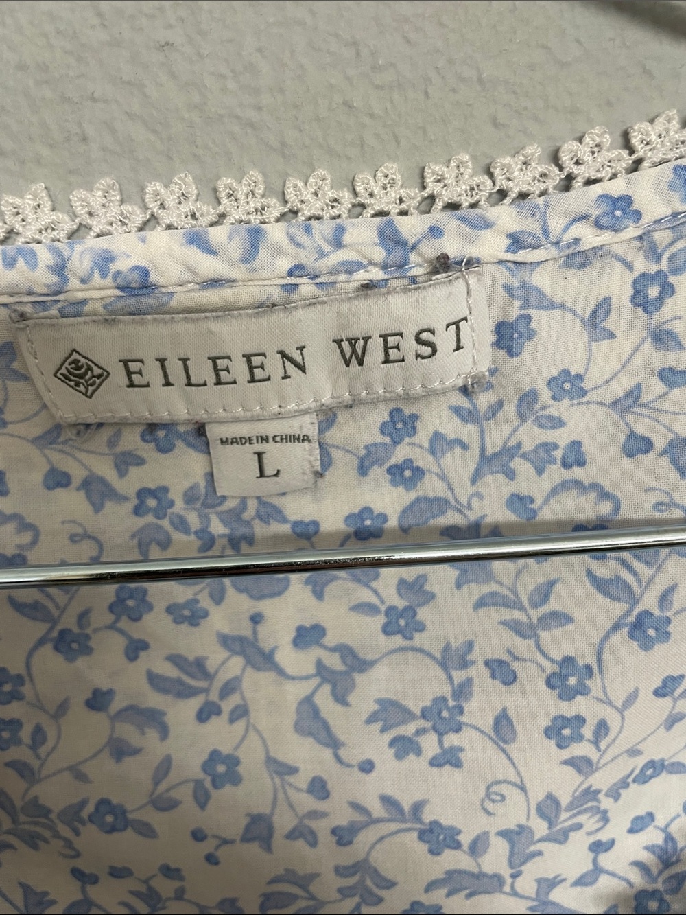 Eileen West Light Blue Floral Cotton Nightgown with Lace Yoke - Picture 2 of 8